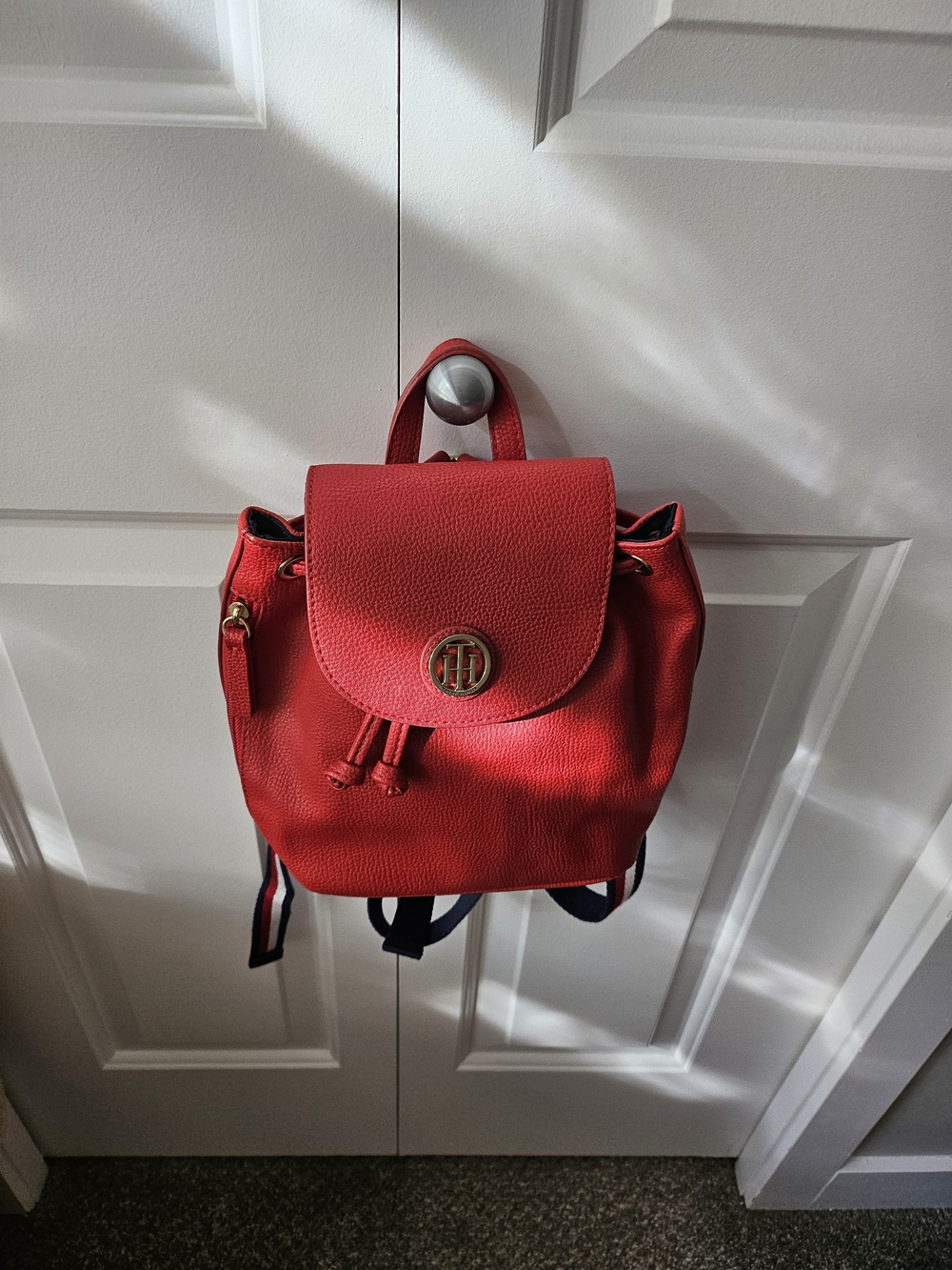Tommy Hilfiger Bright Red Pebbled Leather Mini Backpack